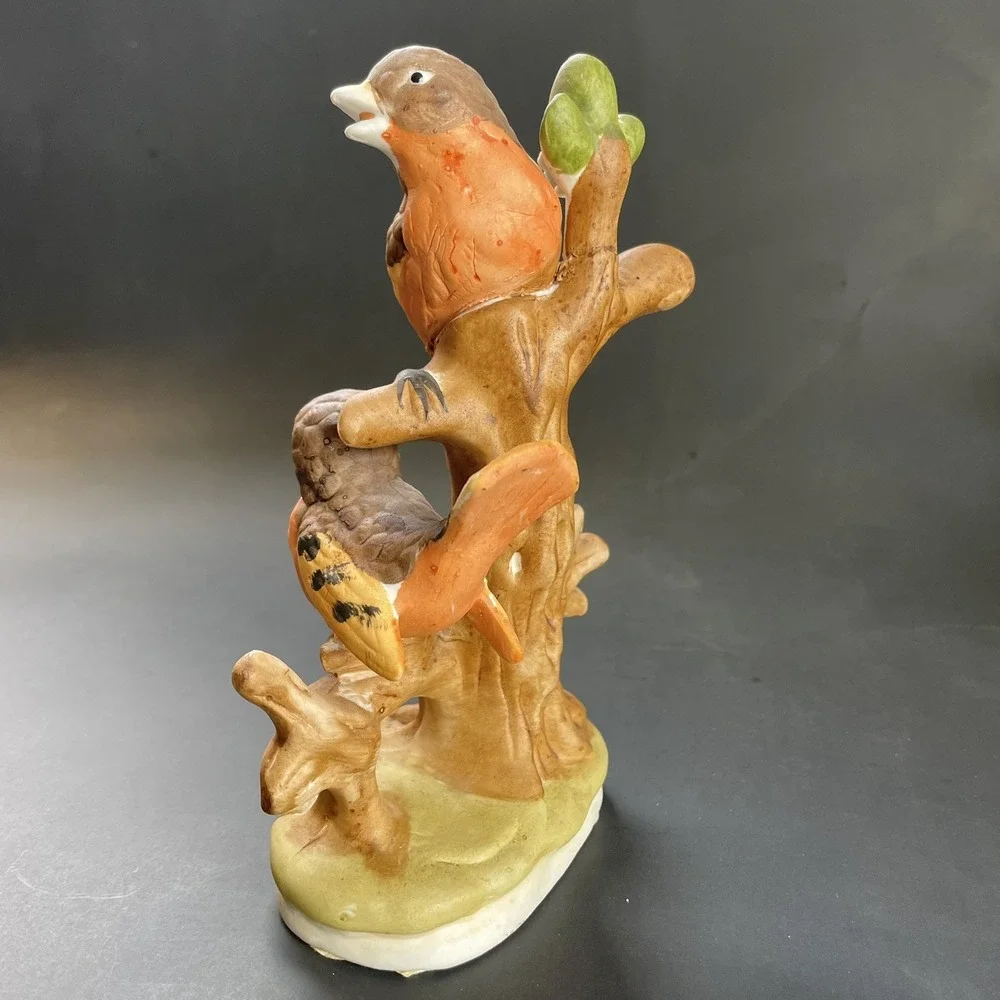 Vtg 2‎ Robins Brown Orange Birds Perched on Branch Figurine 7